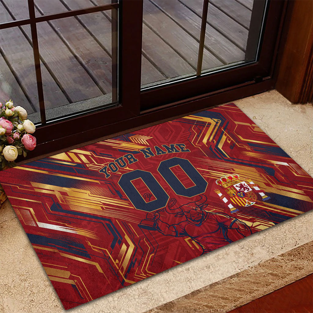 Personalized Spain Football Rubber Doormat Spanish Shield Bull Mascot