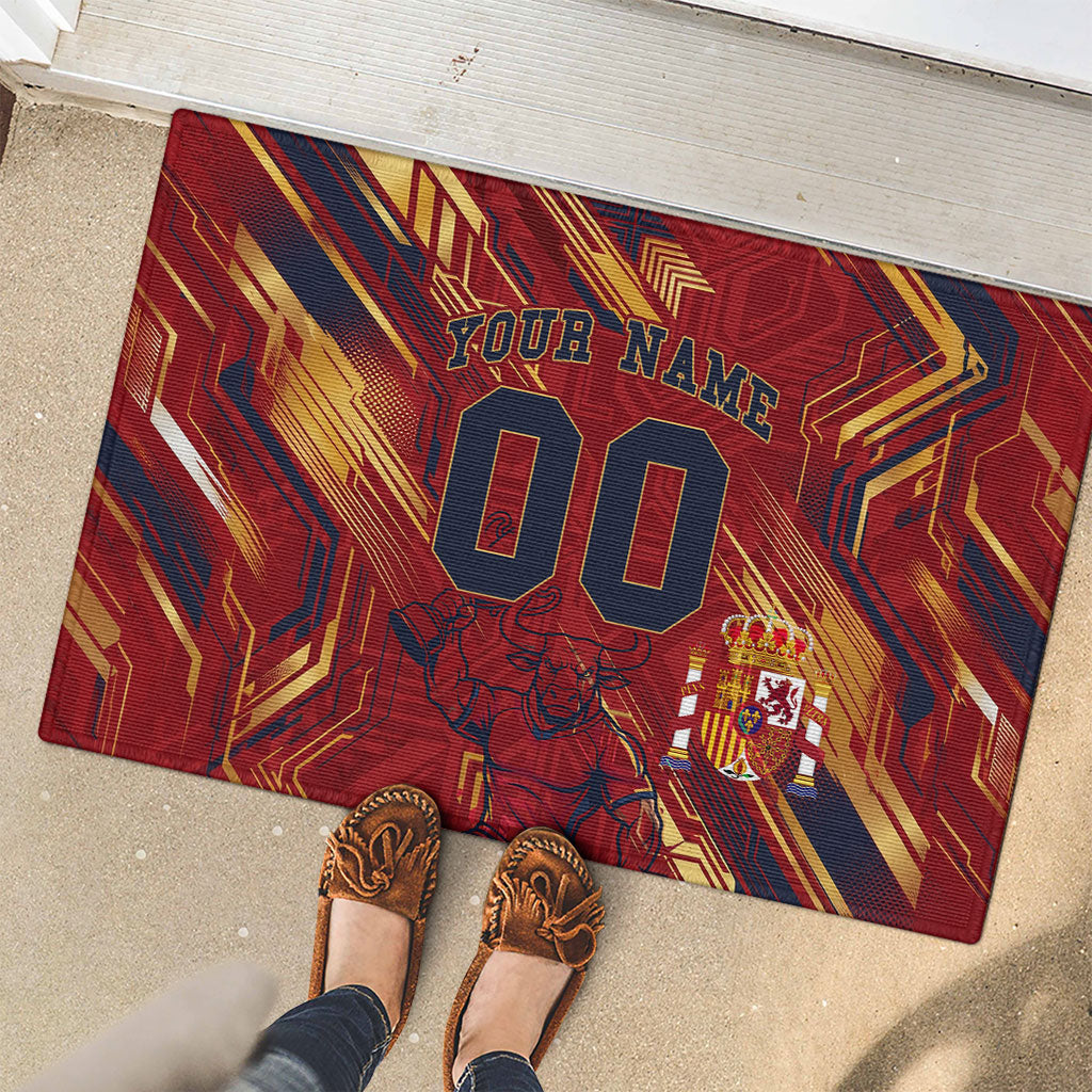 Personalized Spain Football Rubber Doormat Spanish Shield Bull Mascot