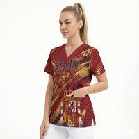 Personalized Spain Football Scrub Top Spanish Shield Bull Mascot