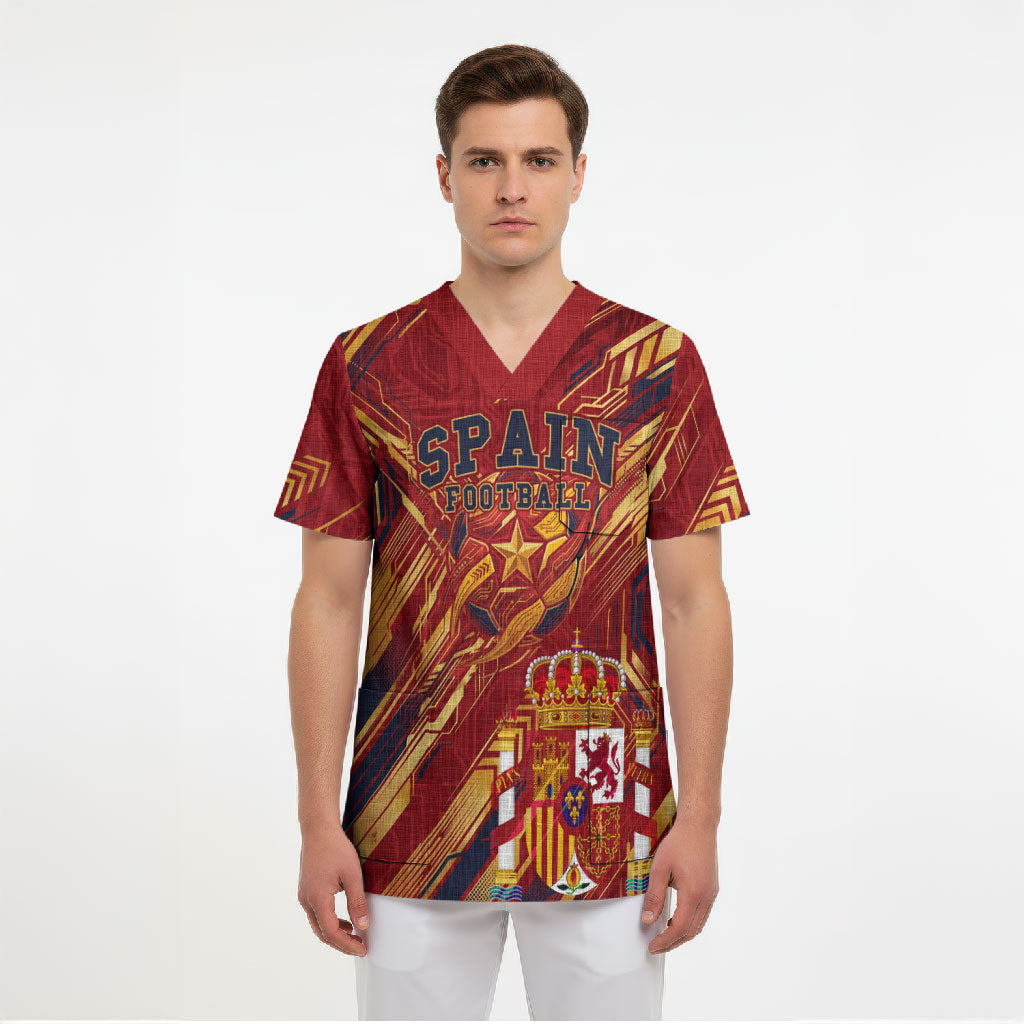 Personalized Spain Football Scrub Top Spanish Shield Bull Mascot