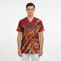 Personalized Spain Football Scrub Top Spanish Shield Bull Mascot