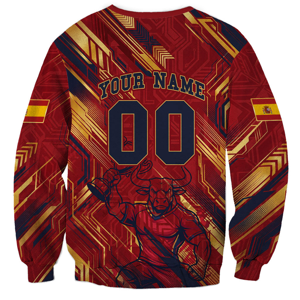 Personalized Spain Football Sweatshirt Spanish Shield Bull Mascot