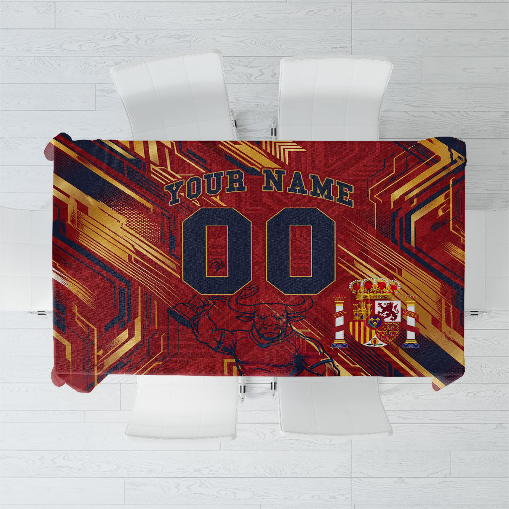 Personalized Spain Football Tablecloth Spanish Shield Bull Mascot