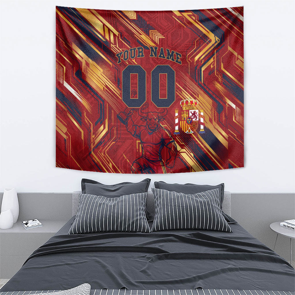Personalized Spain Football Tapestry Spanish Shield Bull Mascot