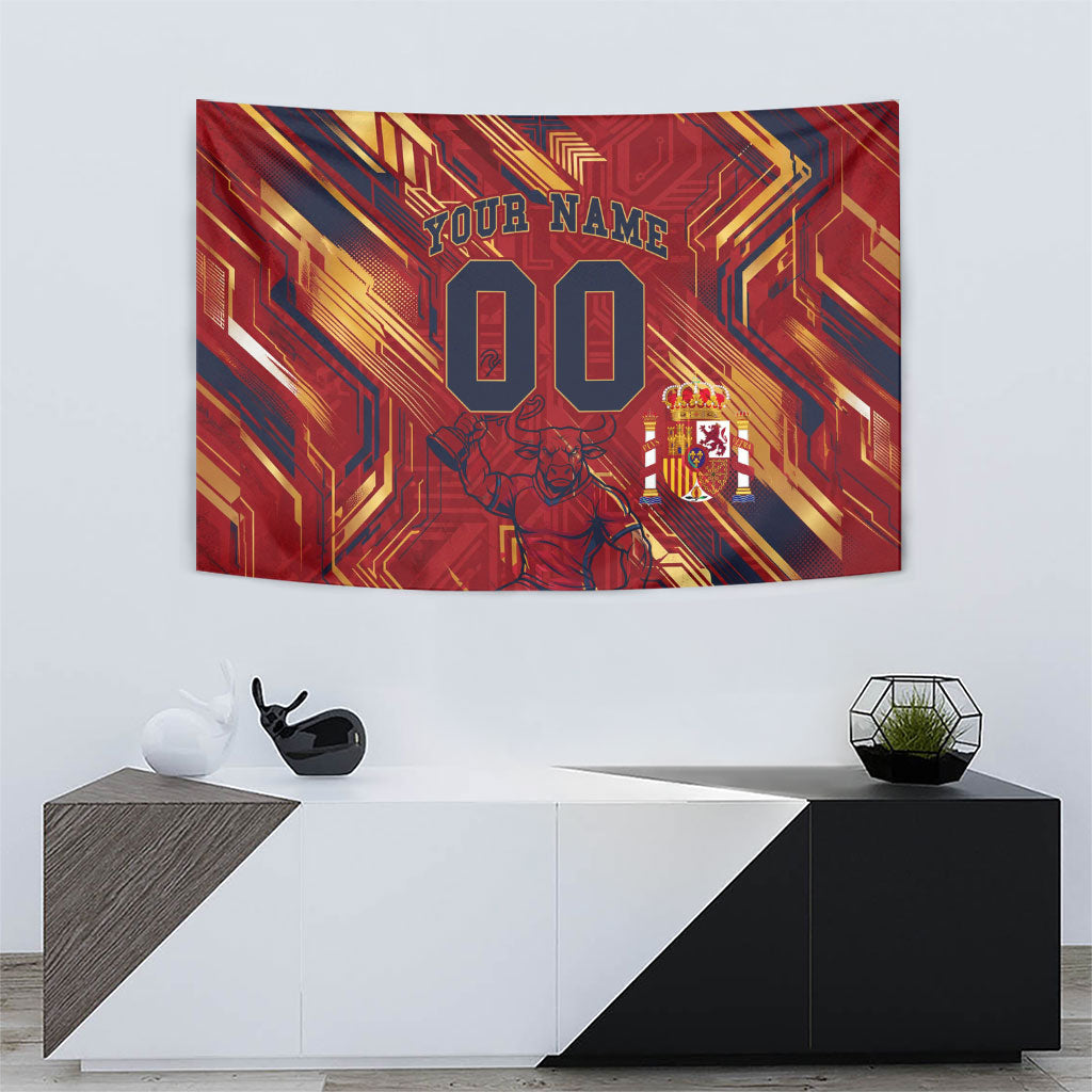 Personalized Spain Football Tapestry Spanish Shield Bull Mascot