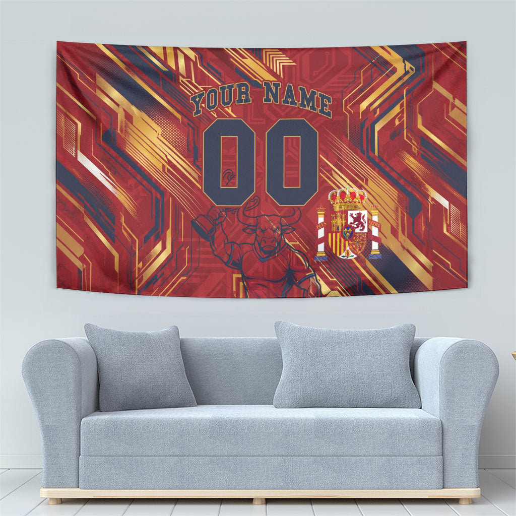 Personalized Spain Football Tapestry Spanish Shield Bull Mascot
