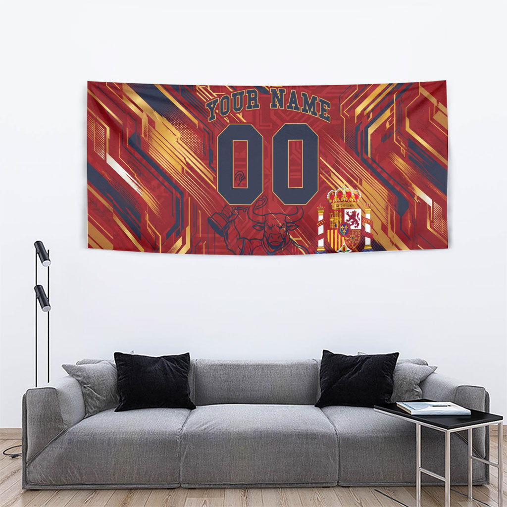 Personalized Spain Football Tapestry Spanish Shield Bull Mascot