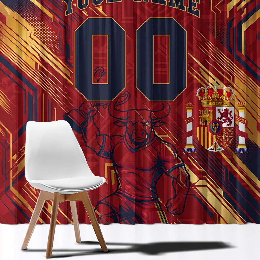 Personalized Spain Football Window Curtain Spanish Shield Bull Mascot