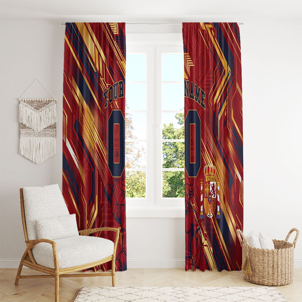 Personalized Spain Football Window Curtain Spanish Shield Bull Mascot