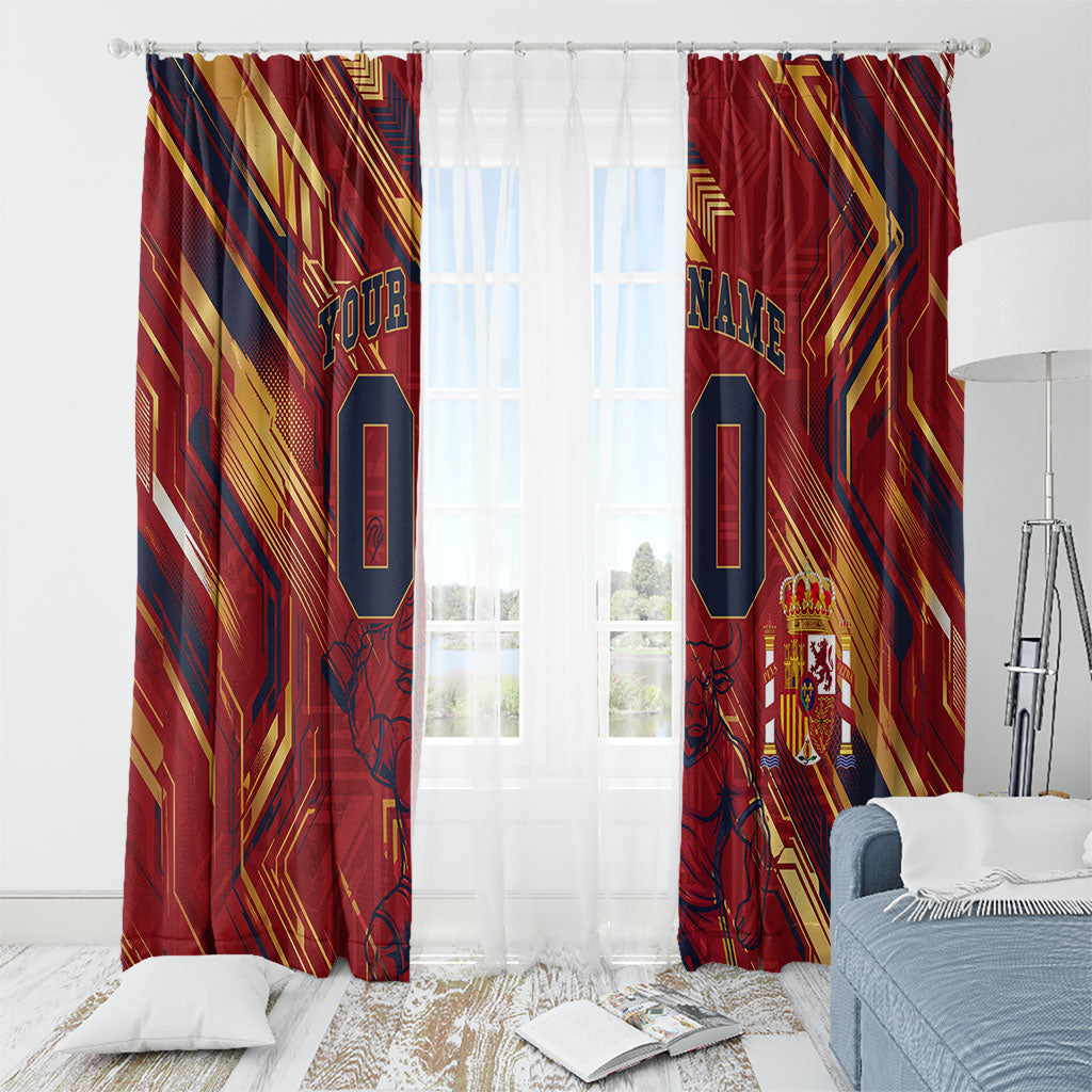 Personalized Spain Football Window Curtain Spanish Shield Bull Mascot