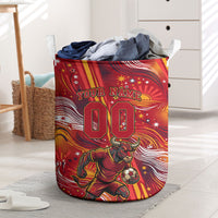 Personalized Spain Football Bull Mascot Laundry Basket Dynamic Spanish Sunburst Abstract Flame