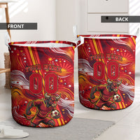 Personalized Spain Football Bull Mascot Laundry Basket Dynamic Spanish Sunburst Abstract Flame