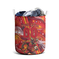 Personalized Spain Football Bull Mascot Laundry Basket Dynamic Spanish Sunburst Abstract Flame