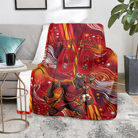 Personalized Spain Football Bull Mascot Blanket Dynamic Spanish Sunburst Abstract Flame