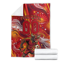 Personalized Spain Football Bull Mascot Blanket Dynamic Spanish Sunburst Abstract Flame