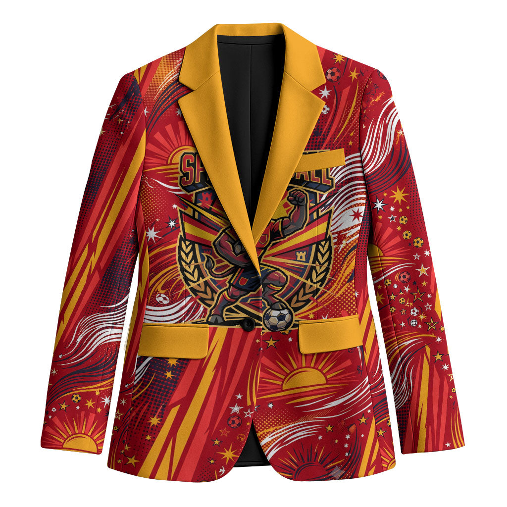 Personalized Spain Football Bull Mascot Blazer Dynamic Spanish Sunburst Abstract Flame