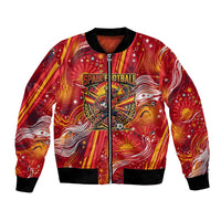 Personalized Spain Football Bull Mascot Bomber Jacket Dynamic Spanish Sunburst Abstract Flame