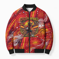 Personalized Spain Football Bull Mascot Bomber Puffer Jacket Dynamic Spanish Sunburst Abstract Flame