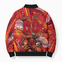 Personalized Spain Football Bull Mascot Bomber Puffer Jacket Dynamic Spanish Sunburst Abstract Flame