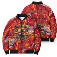 Personalized Spain Football Bull Mascot Bomber Puffer Jacket Dynamic Spanish Sunburst Abstract Flame