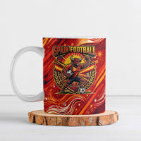 Personalized Spain Football Bull Mascot Ceramic Mug Dynamic Spanish Sunburst Abstract Flame