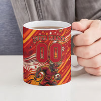 Personalized Spain Football Bull Mascot Ceramic Mug Dynamic Spanish Sunburst Abstract Flame
