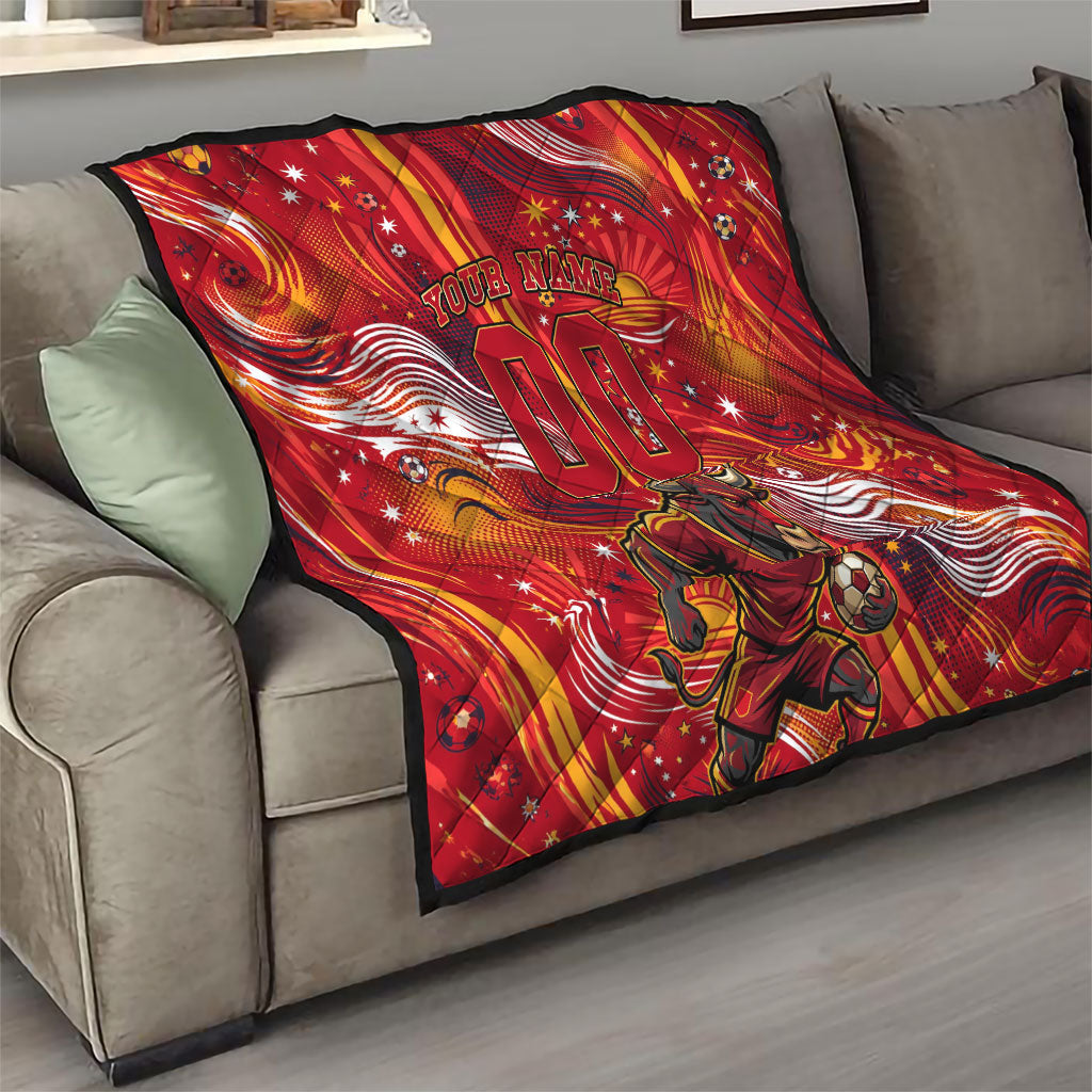 Personalized Spain Football Bull Mascot Quilt Dynamic Spanish Sunburst Abstract Flame