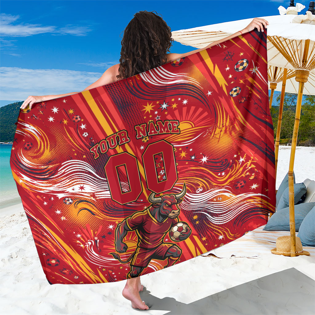 Personalized Spain Football Bull Mascot Sarong Dynamic Spanish Sunburst Abstract Flame