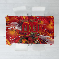 Personalized Spain Football Bull Mascot Tablecloth Dynamic Spanish Sunburst Abstract Flame