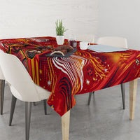 Personalized Spain Football Bull Mascot Tablecloth Dynamic Spanish Sunburst Abstract Flame