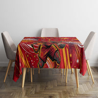Personalized Spain Football Bull Mascot Tablecloth Dynamic Spanish Sunburst Abstract Flame