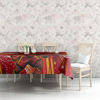 Personalized Spain Football Bull Mascot Tablecloth Dynamic Spanish Sunburst Abstract Flame