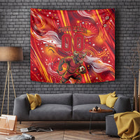 Personalized Spain Football Bull Mascot Tapestry Dynamic Spanish Sunburst Abstract Flame