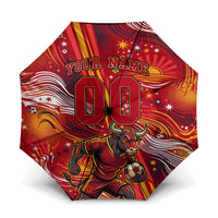 Personalized Spain Football Bull Mascot Umbrella Dynamic Spanish Sunburst Abstract Flame