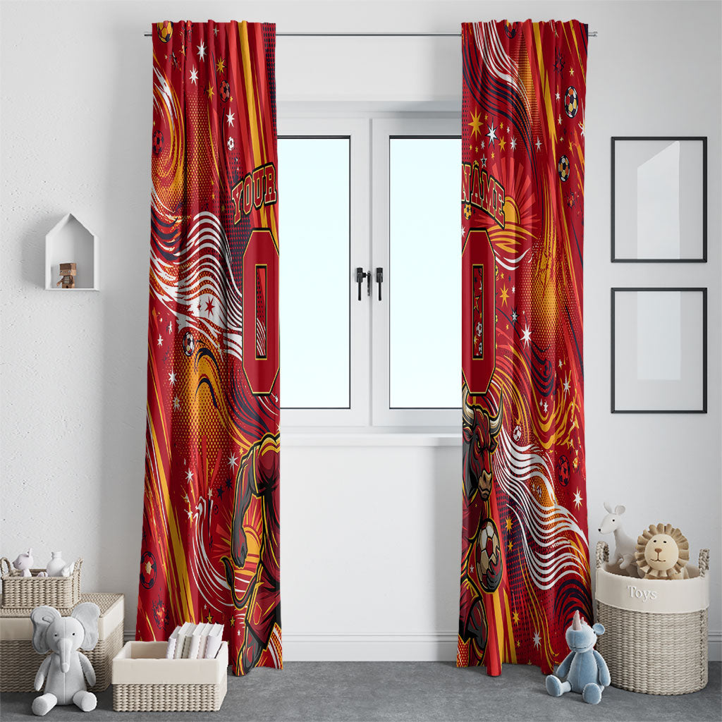 Personalized Spain Football Bull Mascot Window Curtain Dynamic Spanish Sunburst Abstract Flame