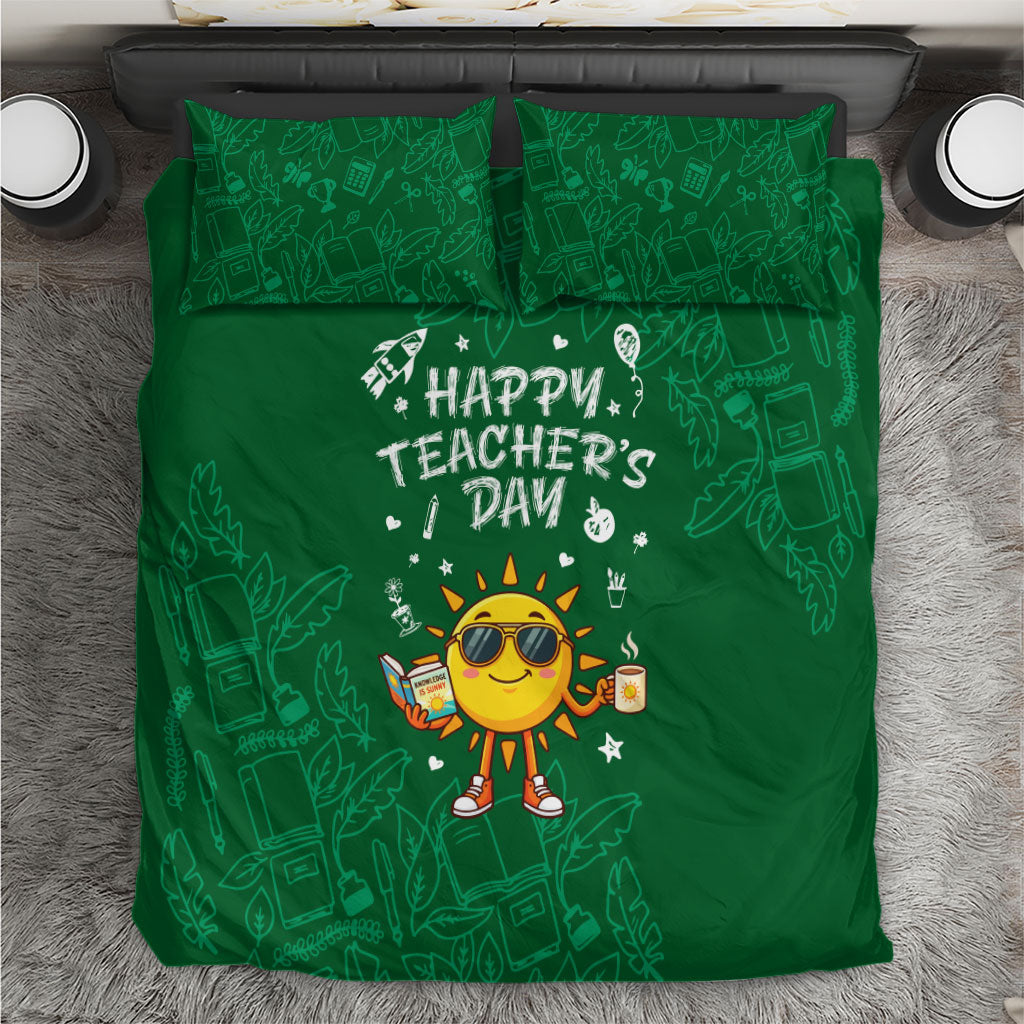 Happy Teachers Day Sun Mascot Bedding Set Cute Cartoon Sunshine School Supplies Graphic Illustration