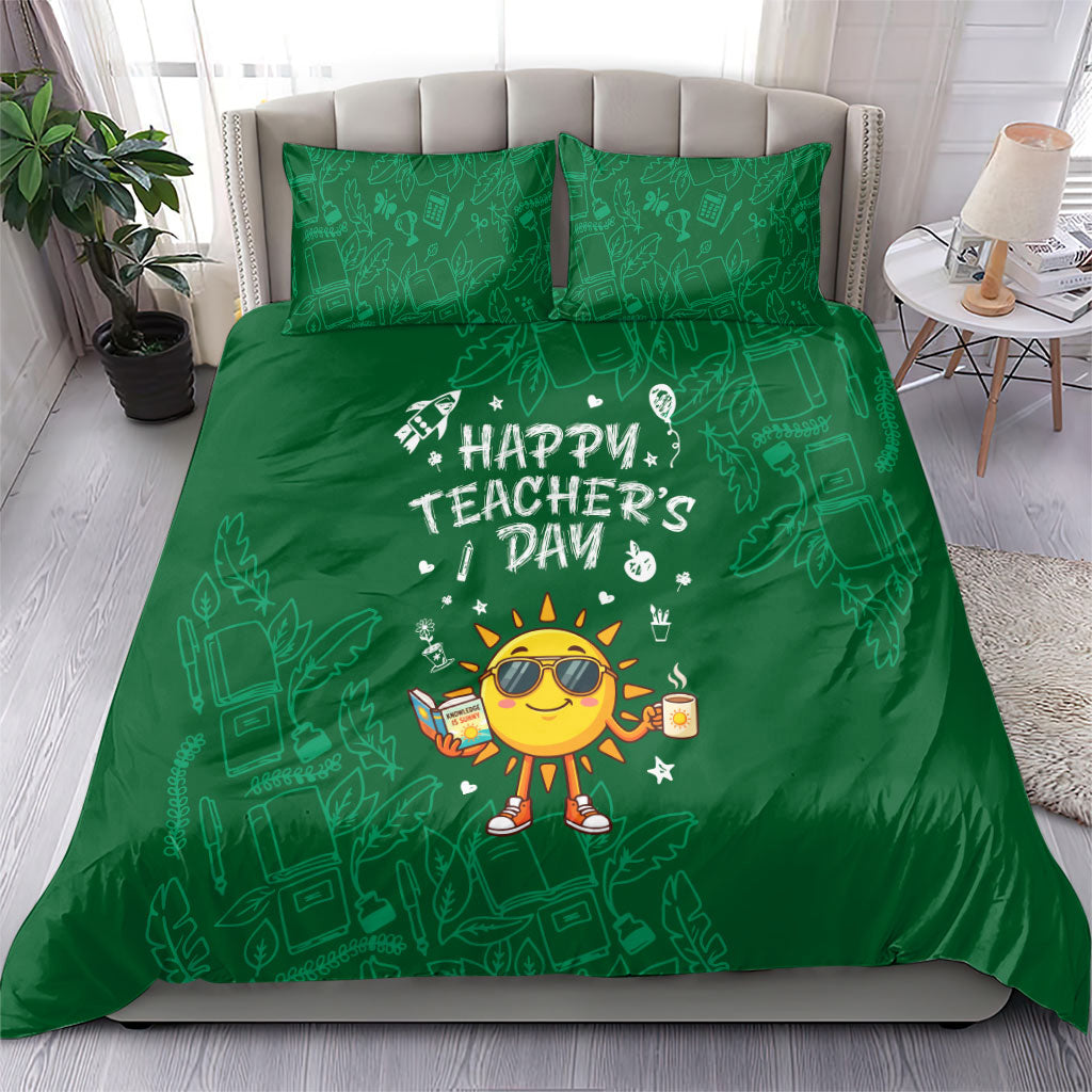 Happy Teachers Day Sun Mascot Bedding Set Cute Cartoon Sunshine School Supplies Graphic Illustration