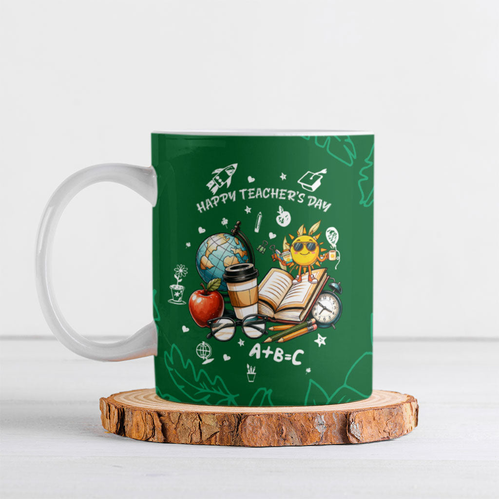 Happy Teachers Day Sun Mascot Ceramic Mug Cute Cartoon Sunshine School Supplies Graphic Illustration