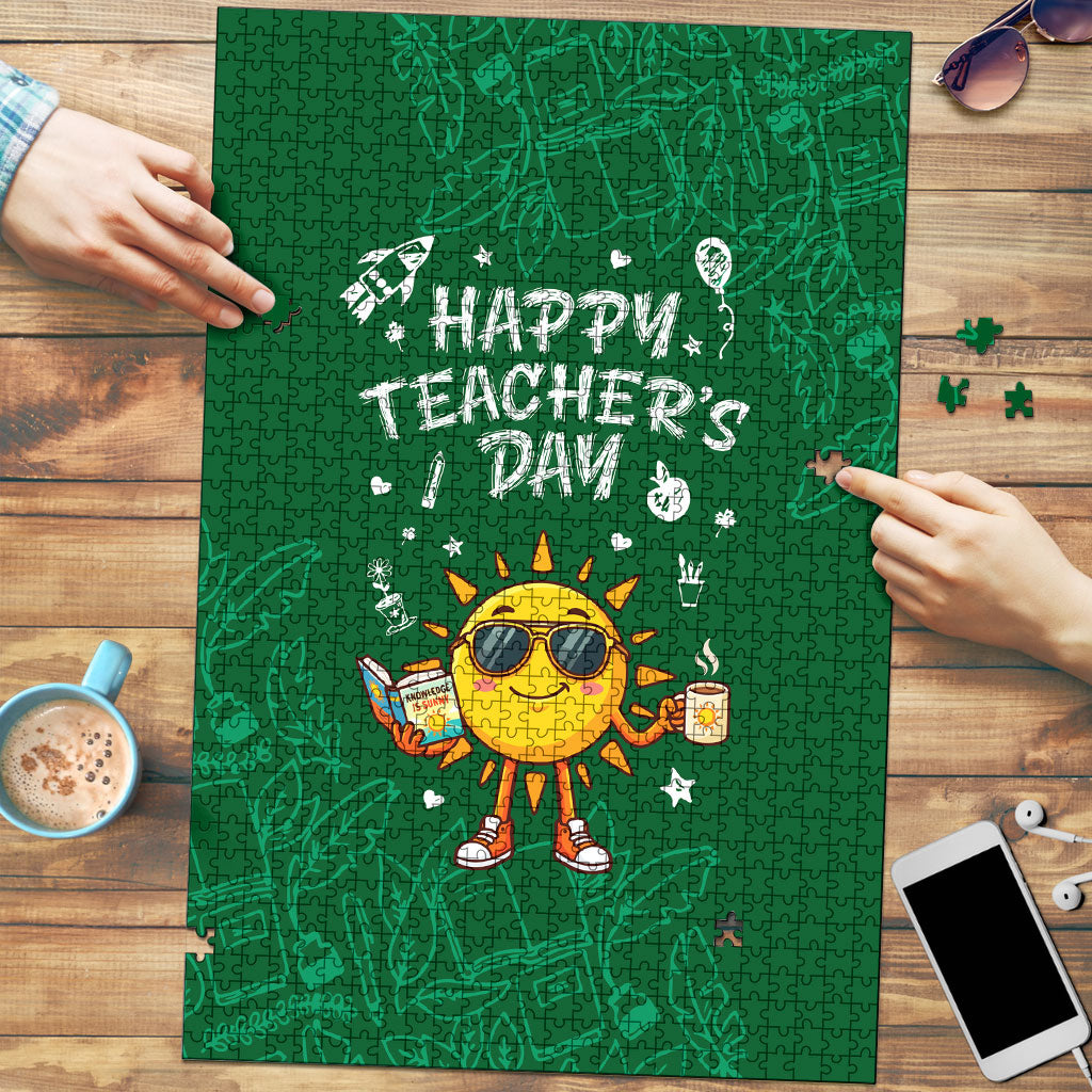 Happy Teachers Day Sun Mascot Puzzle Cute Cartoon Sunshine School Supplies Graphic Illustration