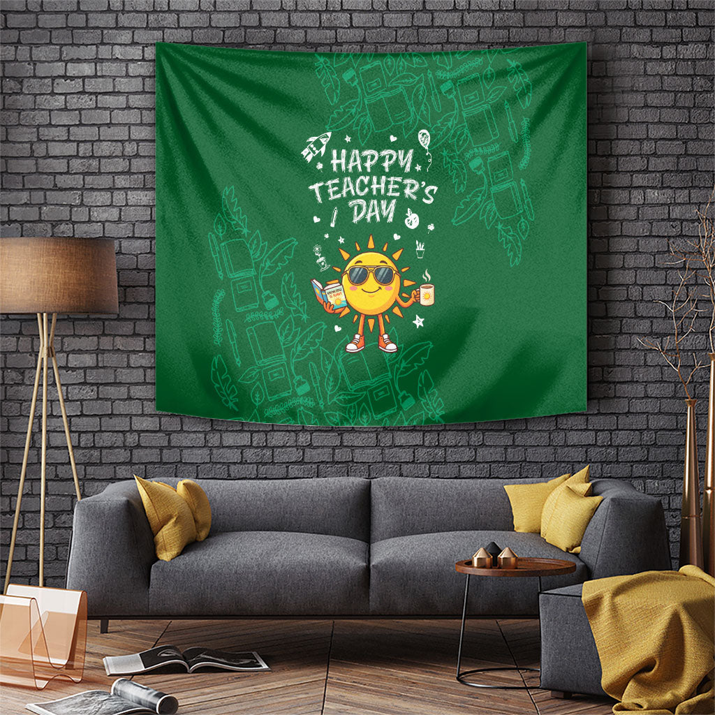 Happy Teachers Day Sun Mascot Tapestry Cute Cartoon Sunshine School Supplies Graphic Illustration