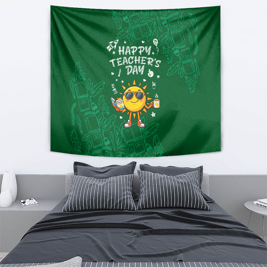 Happy Teachers Day Sun Mascot Tapestry Cute Cartoon Sunshine School Supplies Graphic Illustration