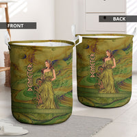 Demeter Goddess Of Spring Laundry Basket Olive Green Gold Greek Key Pattern Cornucopia