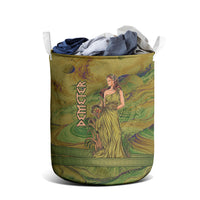 Demeter Goddess Of Spring Laundry Basket Olive Green Gold Greek Key Pattern Cornucopia