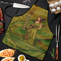 Demeter Goddess Of Spring Apron Olive Green Gold Greek Key Pattern Cornucopia