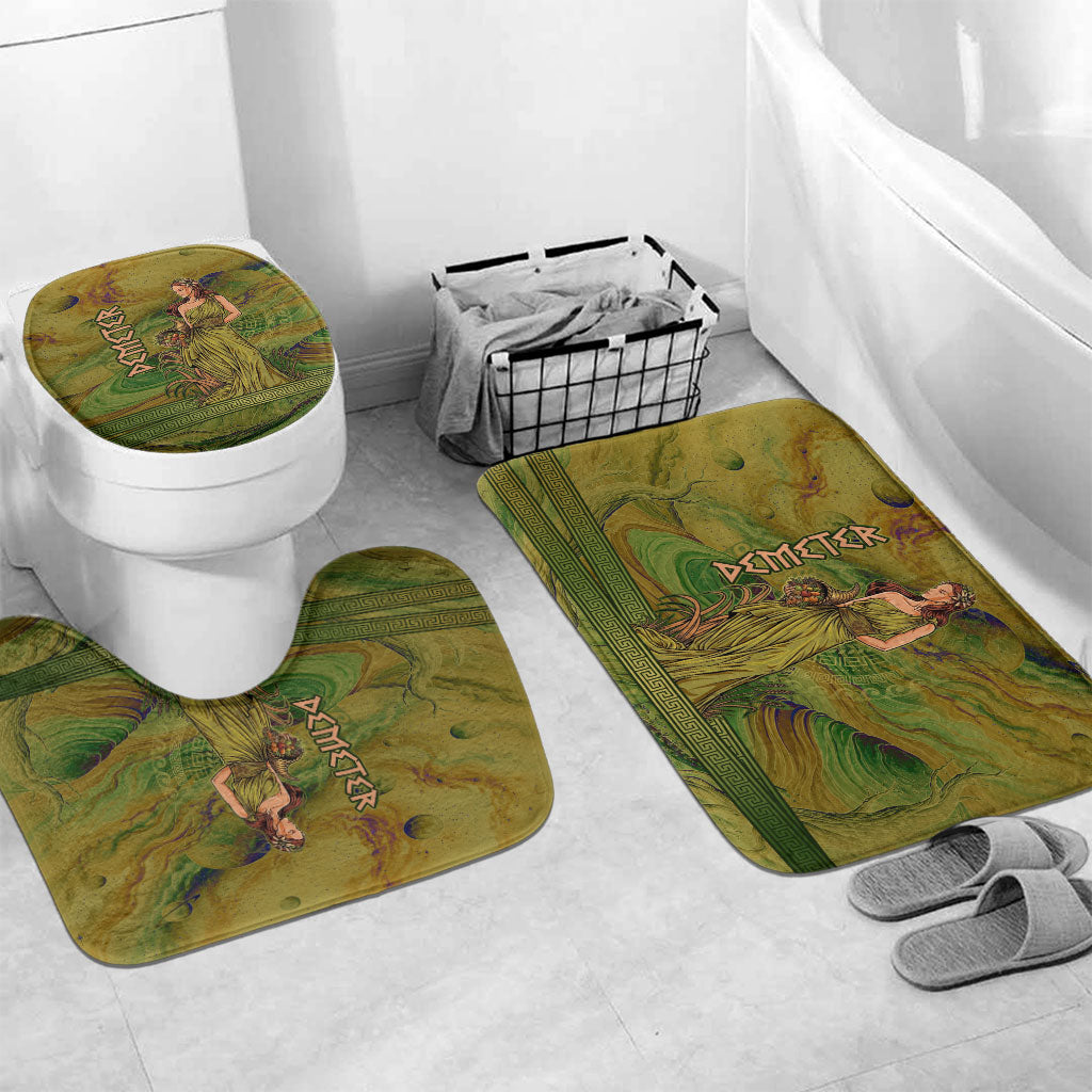 Demeter Goddess Of Spring Bathroom Set Olive Green Gold Greek Key Pattern Cornucopia