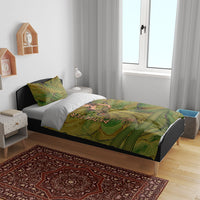 Demeter Goddess Of Spring Bedding Set Olive Green Gold Greek Key Pattern Cornucopia