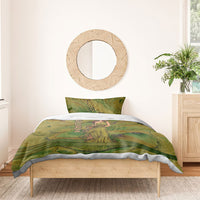 Demeter Goddess Of Spring Bedding Set Olive Green Gold Greek Key Pattern Cornucopia