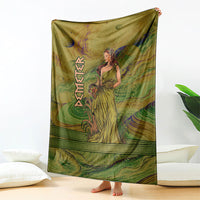 Demeter Goddess Of Spring Blanket Olive Green Gold Greek Key Pattern Cornucopia