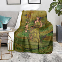 Demeter Goddess Of Spring Blanket Olive Green Gold Greek Key Pattern Cornucopia