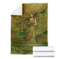 Demeter Goddess Of Spring Blanket Olive Green Gold Greek Key Pattern Cornucopia